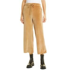 Nili Lotan Wide Leg Pants Velour Track Drawstring Elastic Band Pull On Tan Crop